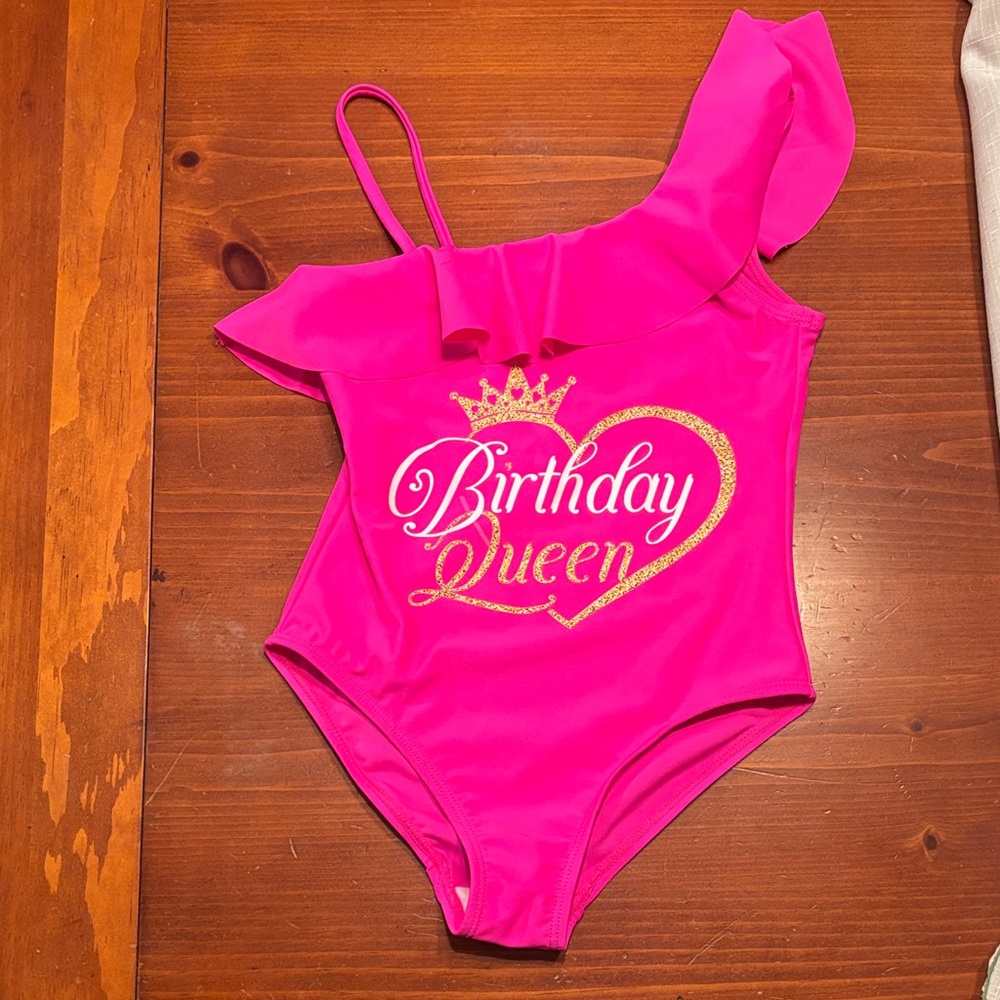 Birthday Queen Kids Swim One Piece - Pink